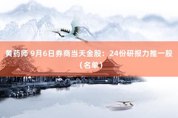 黄药师 9月6日券商当天金股：24份研报力推一股（名单）