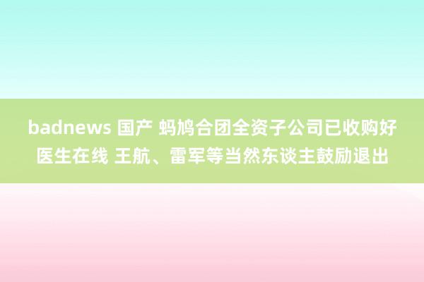 badnews 国产 蚂鸠合团全资子公司已收购好医生在线 王航、雷军等当然东谈主鼓励退出